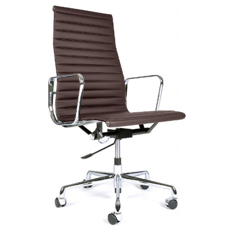 Charles Eames style, Chaise de bureau EA119 cuir brun