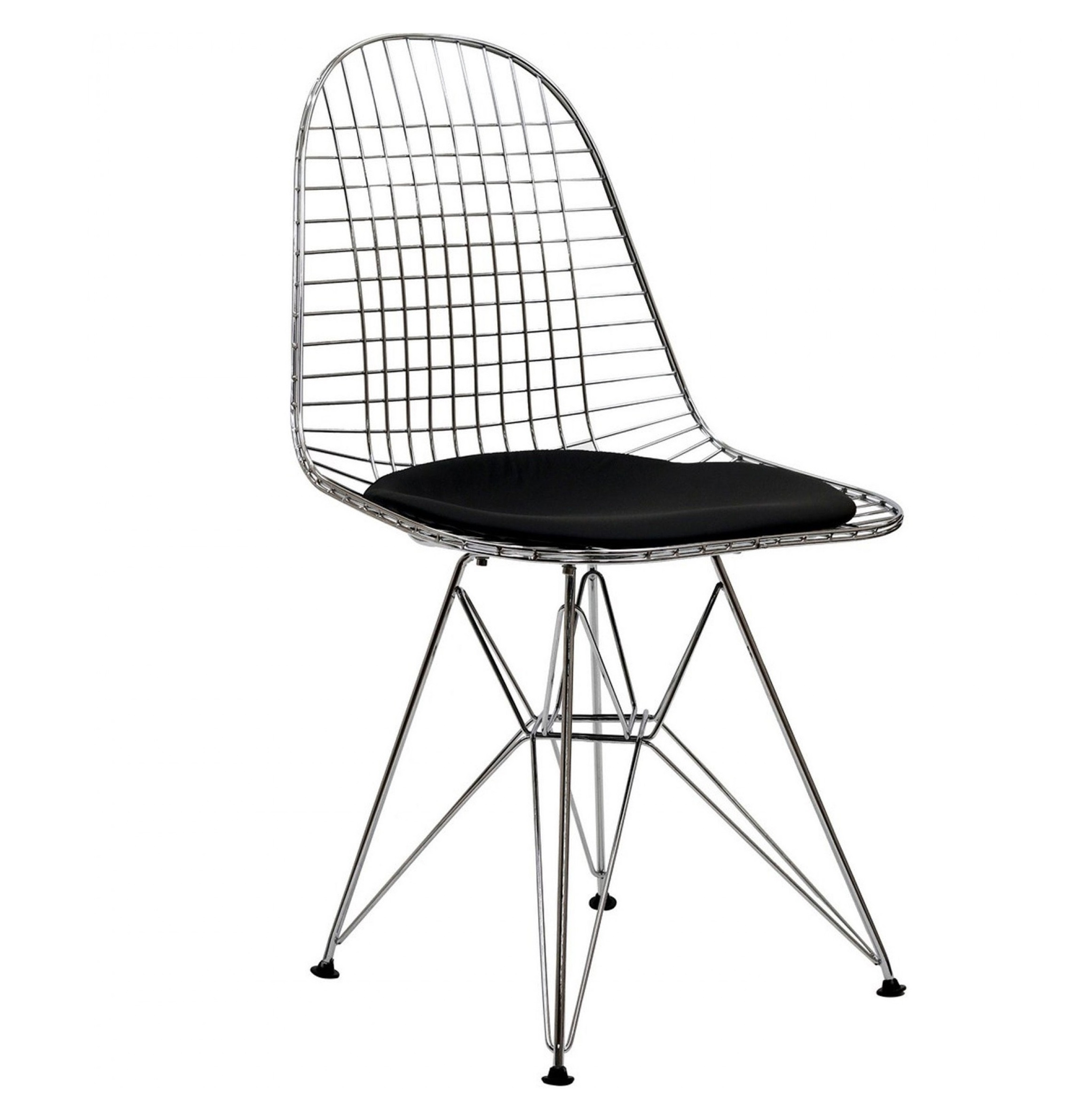 Charles Eames style, Chaise de salle à manger DKR chrome cuir noir