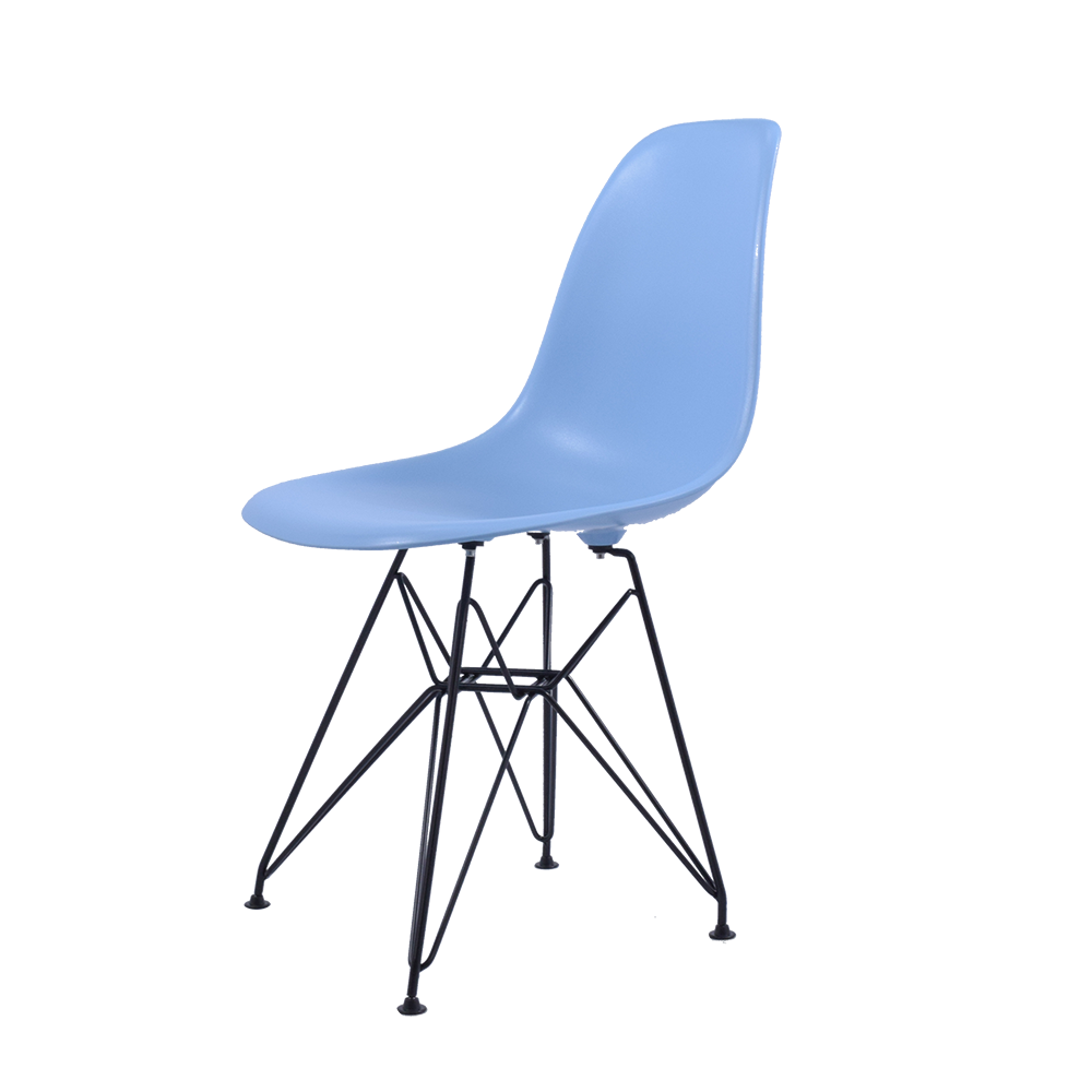 Charles Eames style, Chaise de salle à manger DSR cadre noir ABS bleu clair