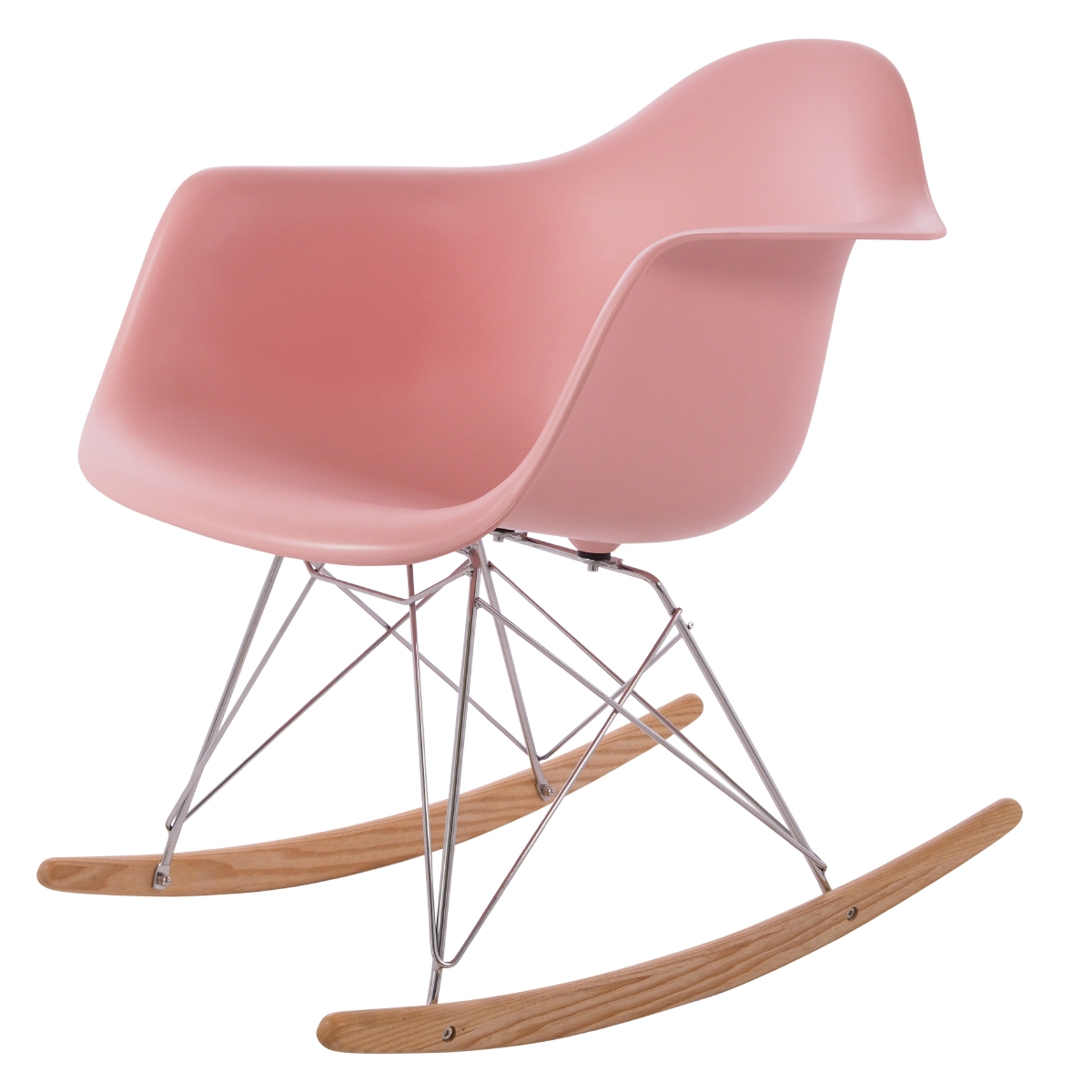 Charles Eames style, Fauteuil à bascule RAR Cadre chrome PP baby rose
