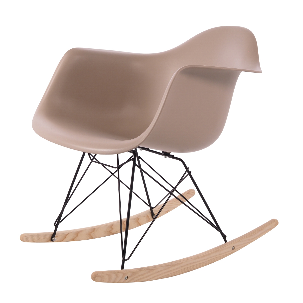 Charles Eames style, Fauteuil à bascule RAR cadre noir PP choco clair