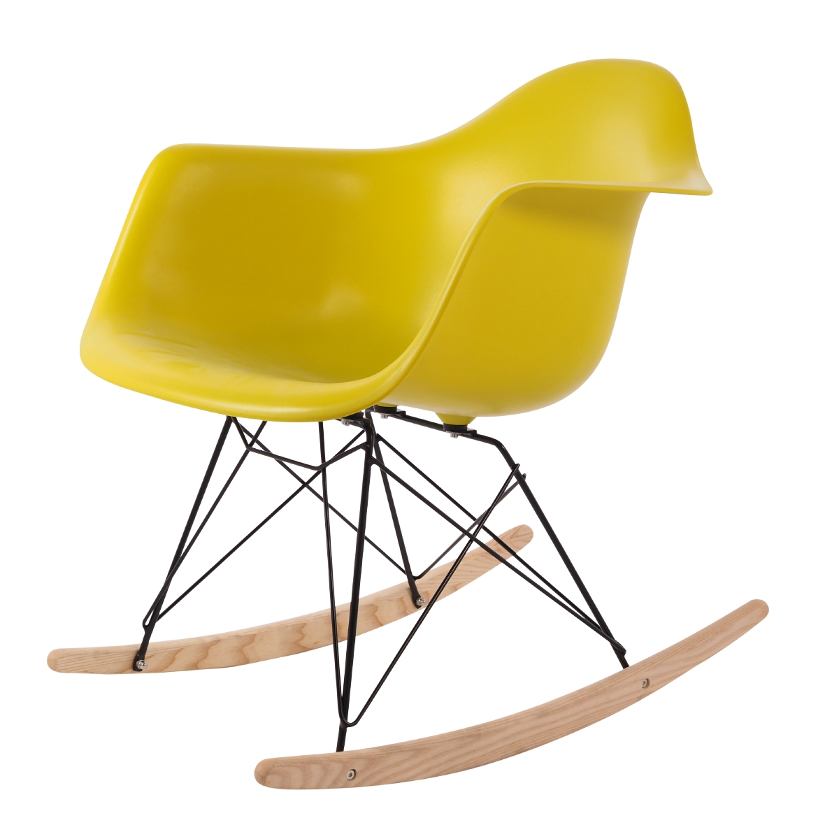 Charles Eames style, Fauteuil à bascule RAR cadre noir PP moutarde