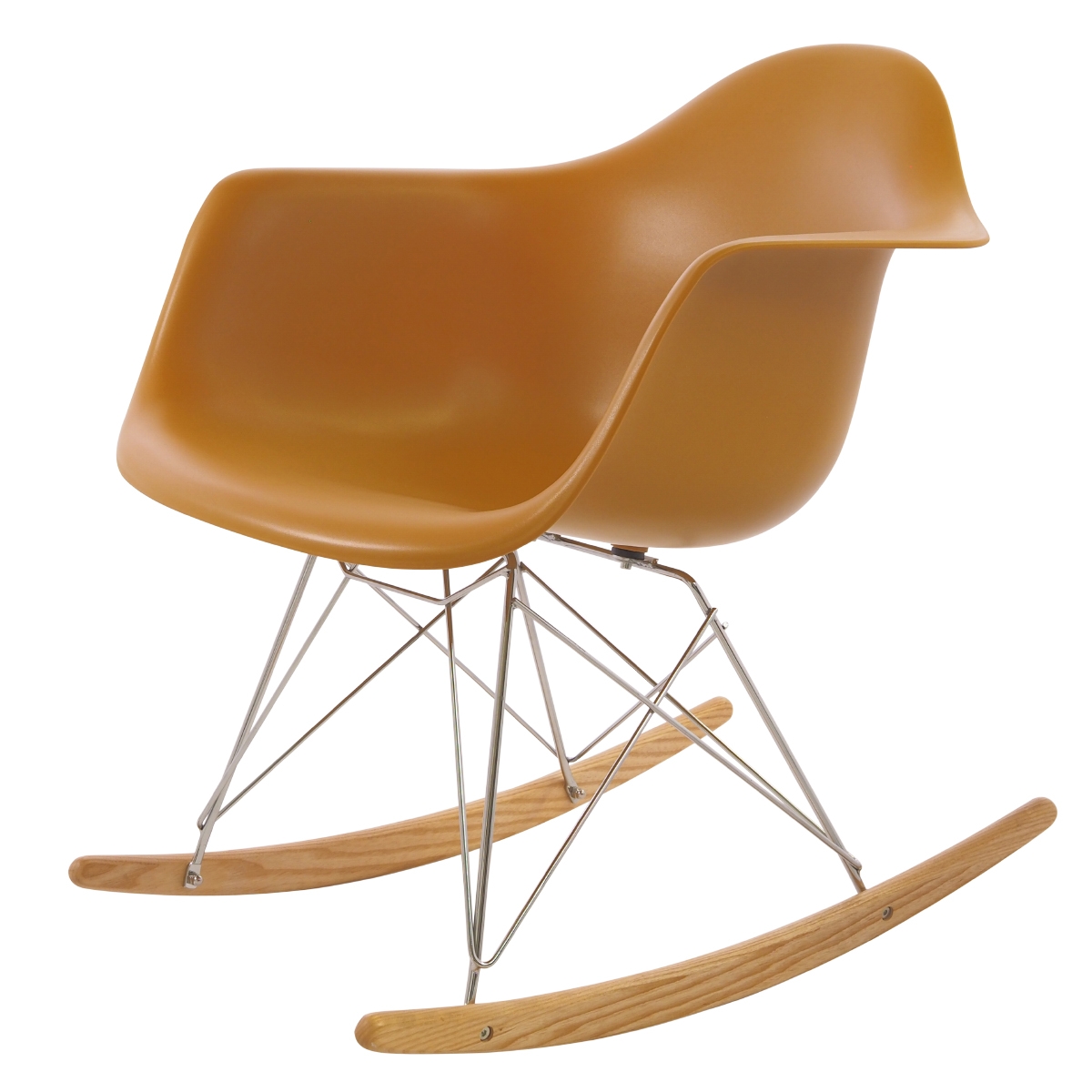 Charles Eames style, Fauteuil à bascule RAR Cadre chrome PP gingembre