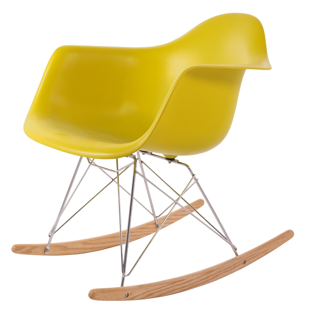 Charles Eames style, Fauteuil à bascule RAR Cadre chrome PP moutarde