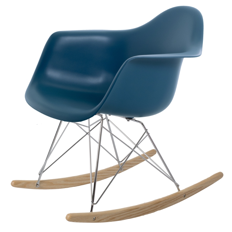 Charles Eames style, Fauteuil à bascule RAR Cadre chrome PP bleu océan
