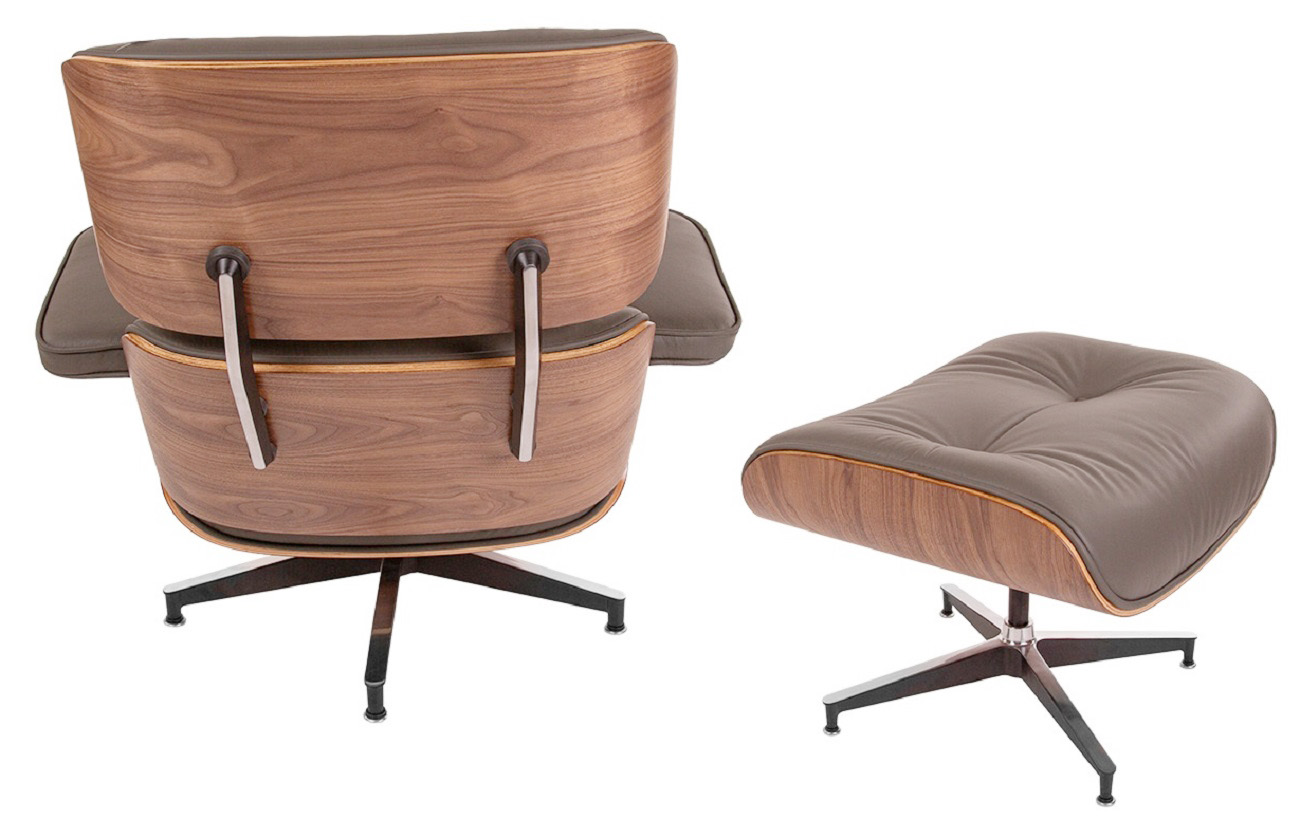 Charles Eames style, Chaise longue avec hocker EA670 SPECIAL EDITION gris foncé Noyer Base noire