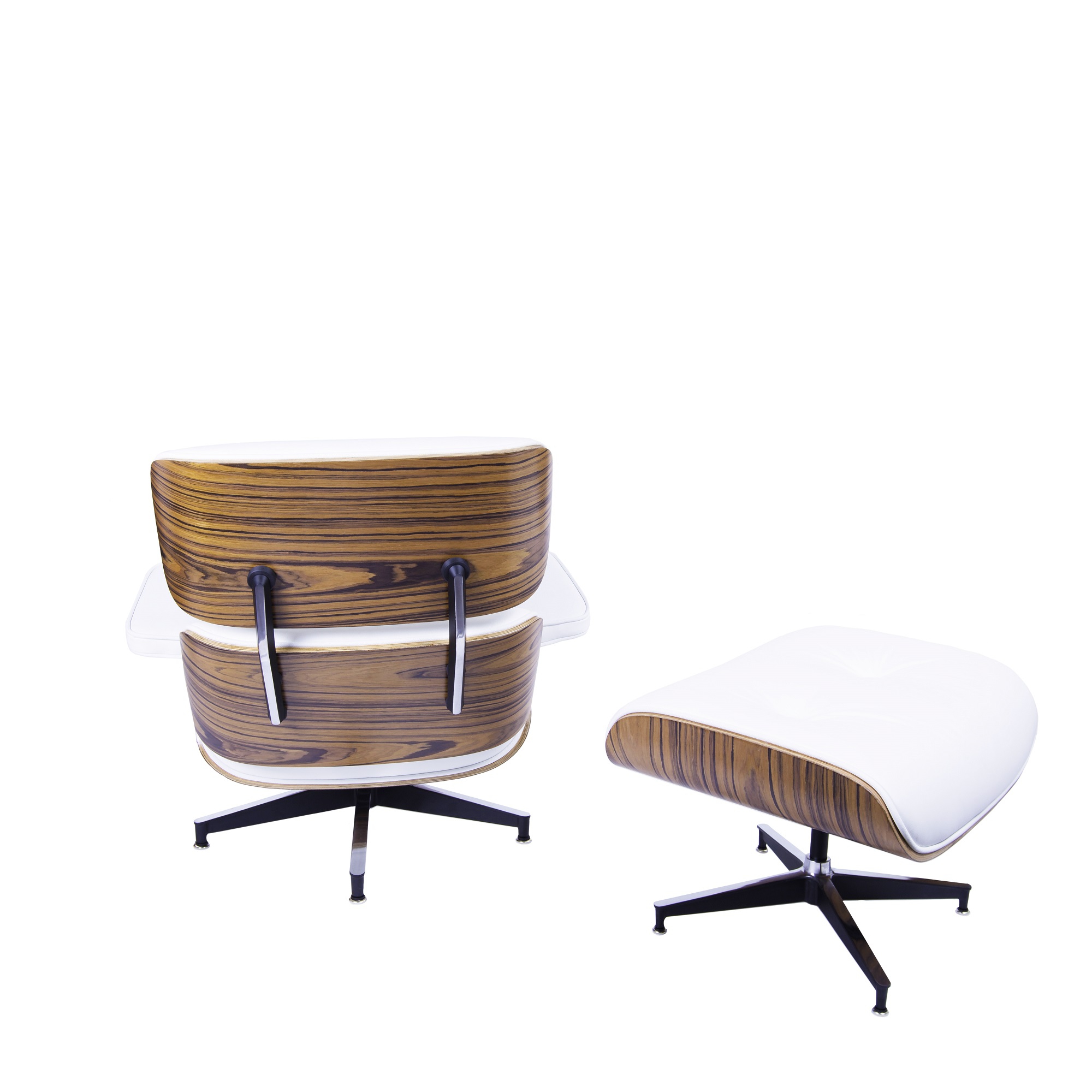 Charles Eames style, Chaise longue avec hocker EA670 blanc Palysander Base noire