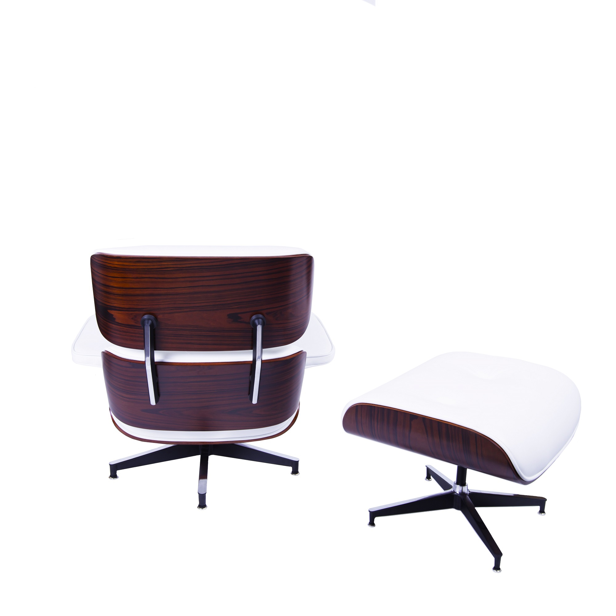 Charles Eames style, Chaise longue avec hocker EA670 XL blanc bois de rose Base noire