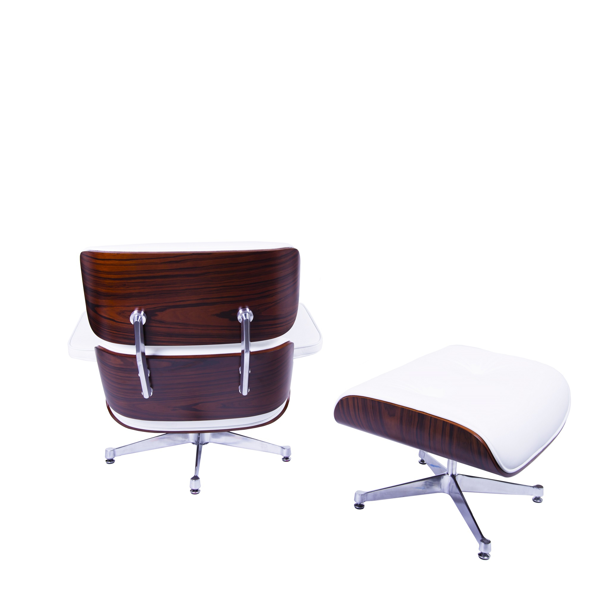 Charles Eames style, Chaise longue avec hocker EA670 blanc bois de rose Base polie