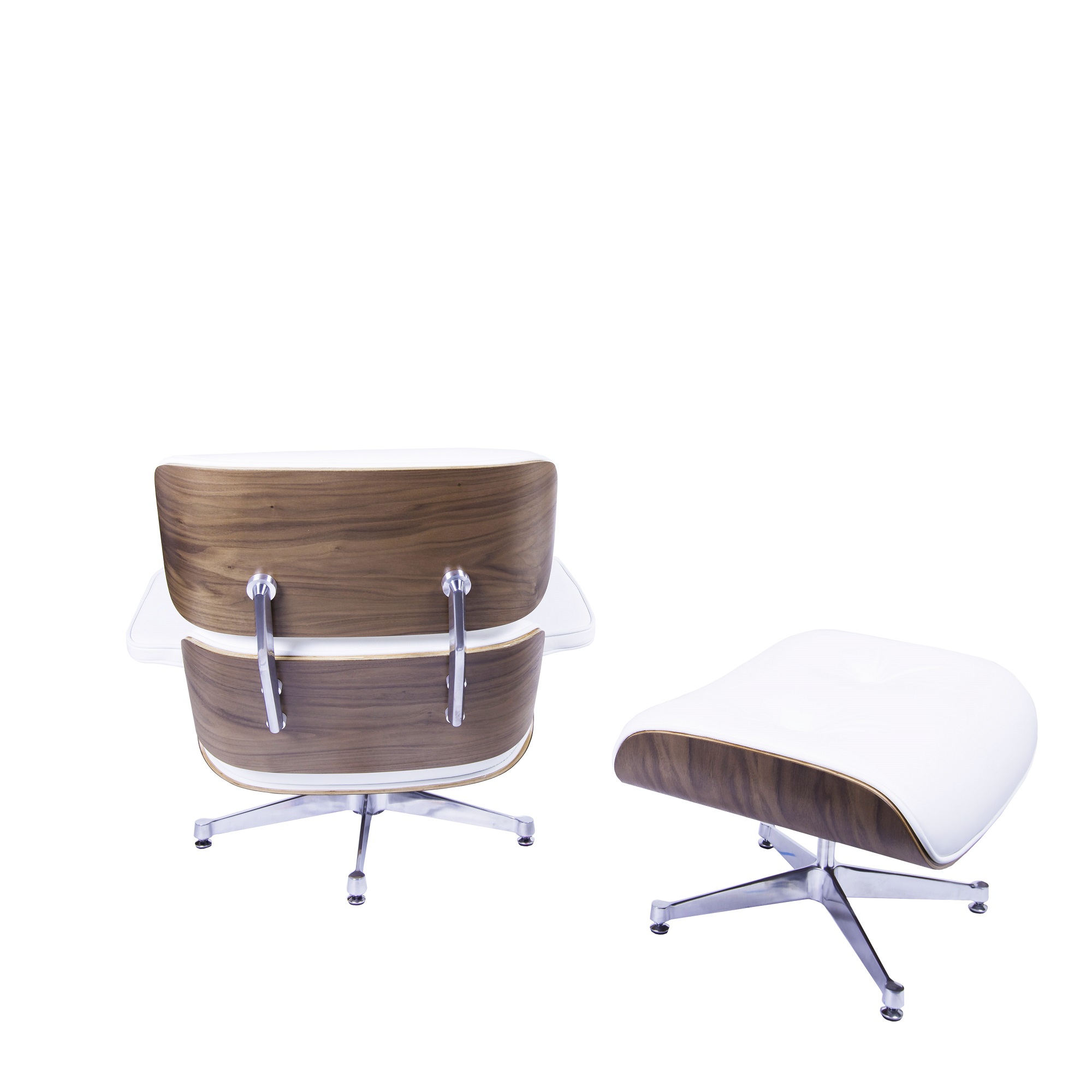 Charles Eames style, Chaise longue avec hocker EA670 blanc Noyer Base polie