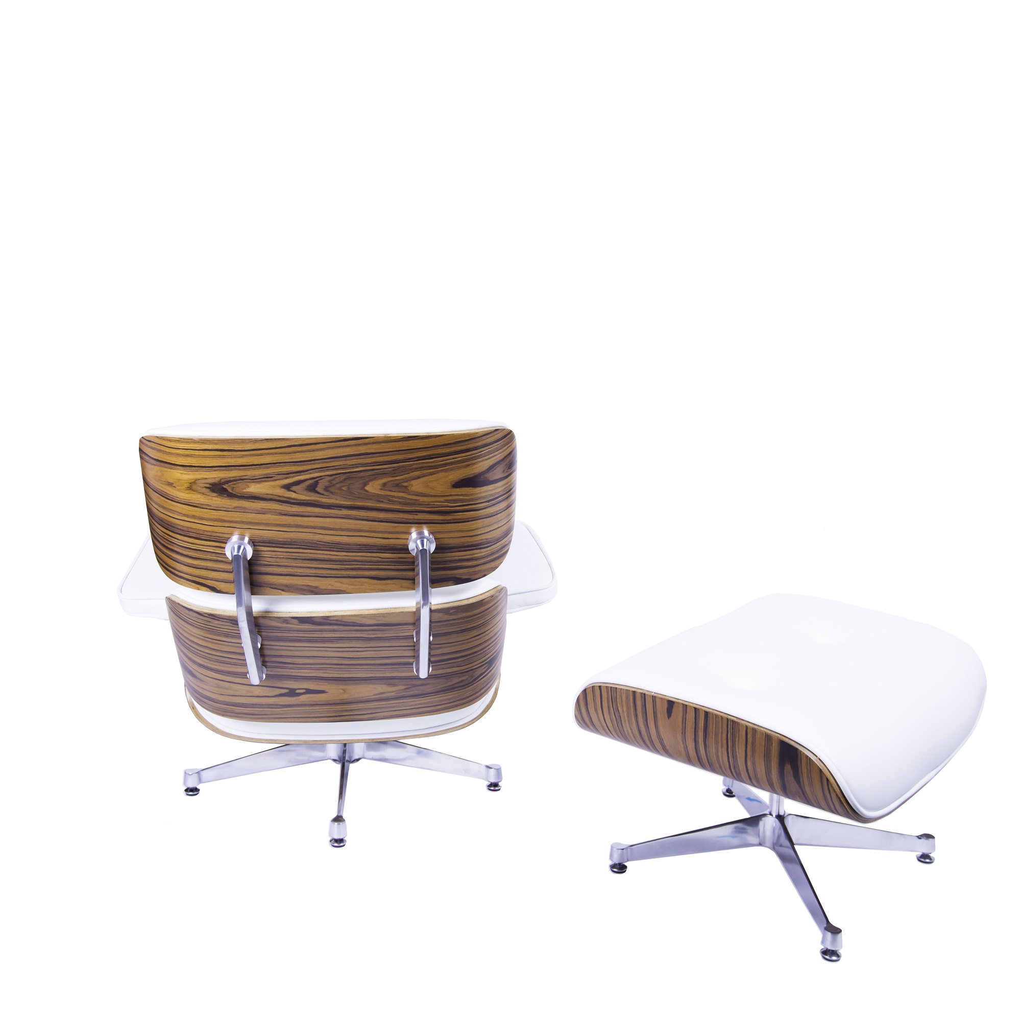 Charles Eames style, Chaise longue avec hocker EA670 XL blanc Palysander Base polie