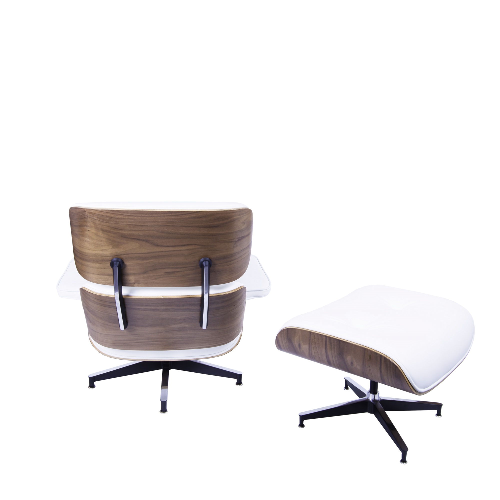 Charles Eames style, Chaise longue avec hocker EA670 blanc Noyer Base noire