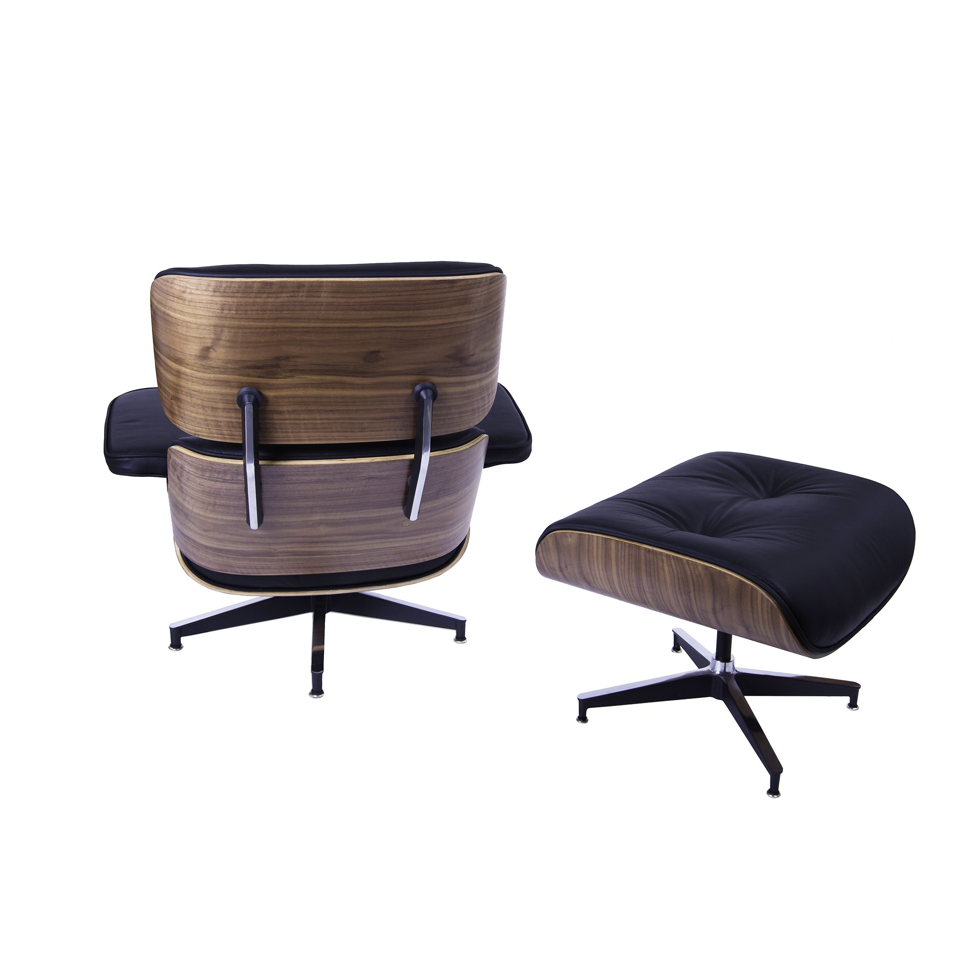 Charles Eames style, Chaise longue avec hocker EA670 XL noir Noyer Base noire