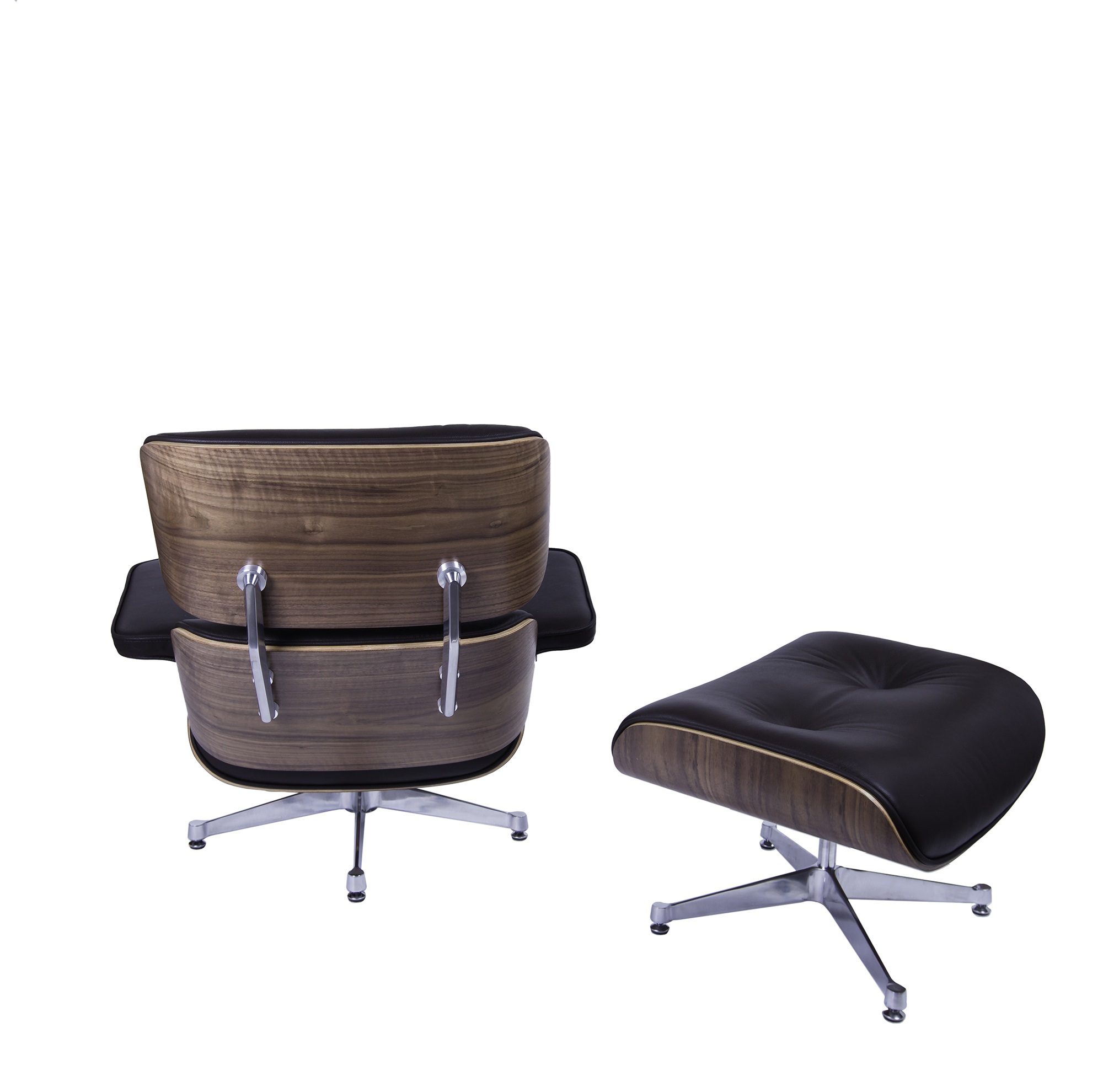 Charles Eames style, Chaise longue avec hocker EA670 XL brun Noyer Base polie