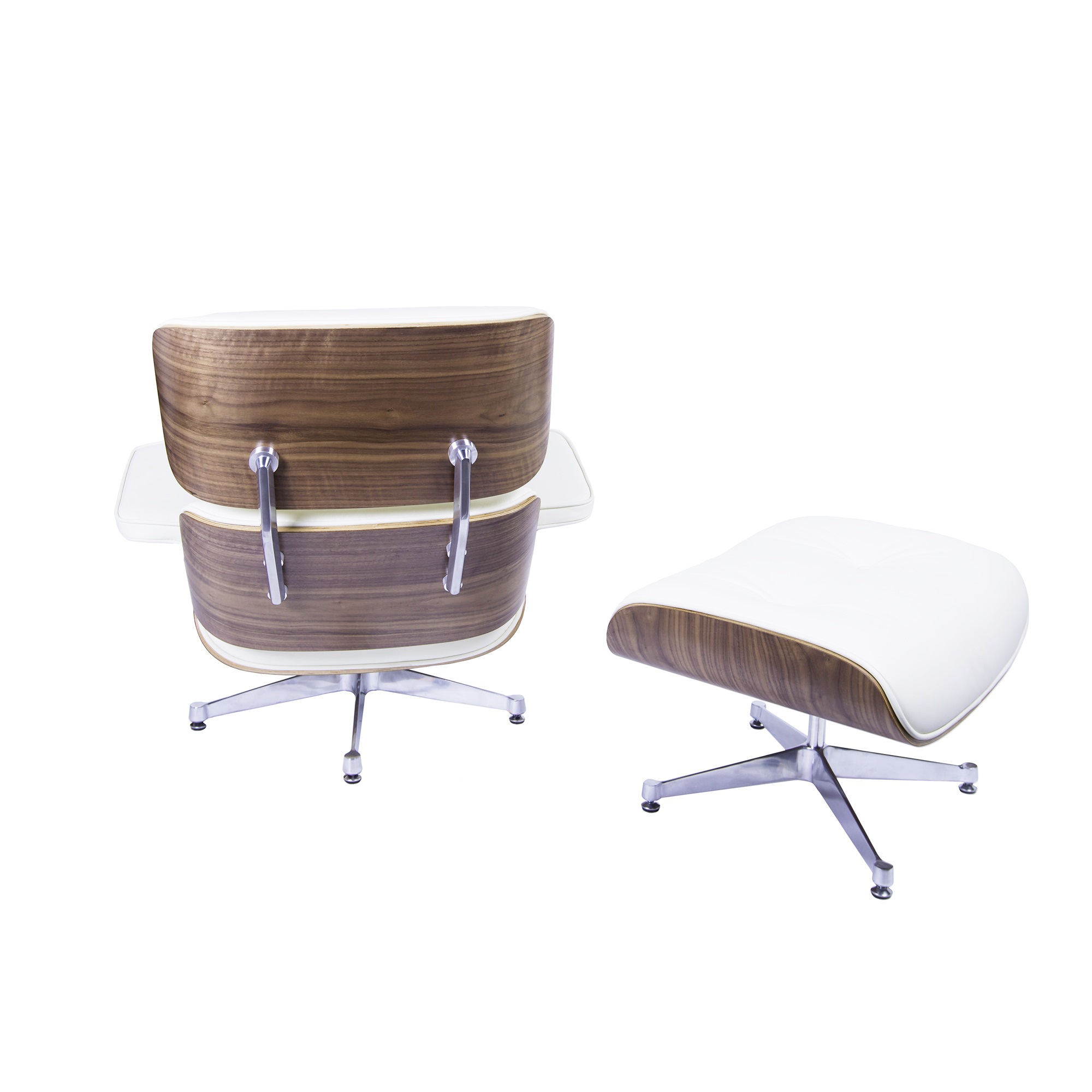 Charles Eames style, Chaise longue avec hocker EA670 XL Creme Noyer Base polie