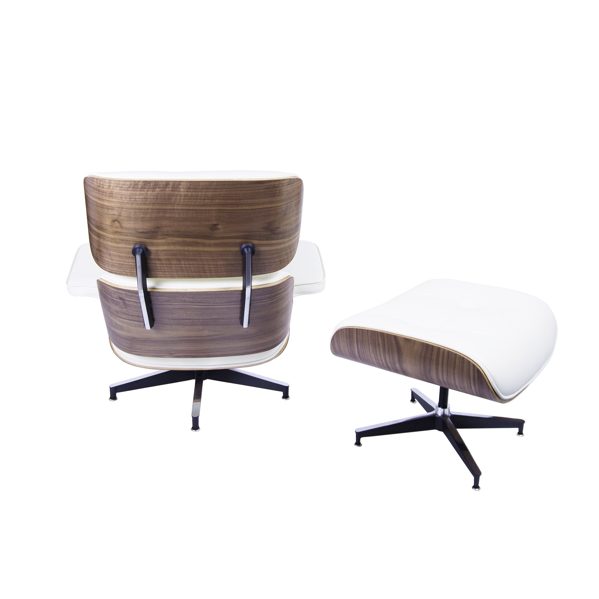 Charles Eames style, Chaise longue avec hocker EA670 XL Creme Noyer Base noire