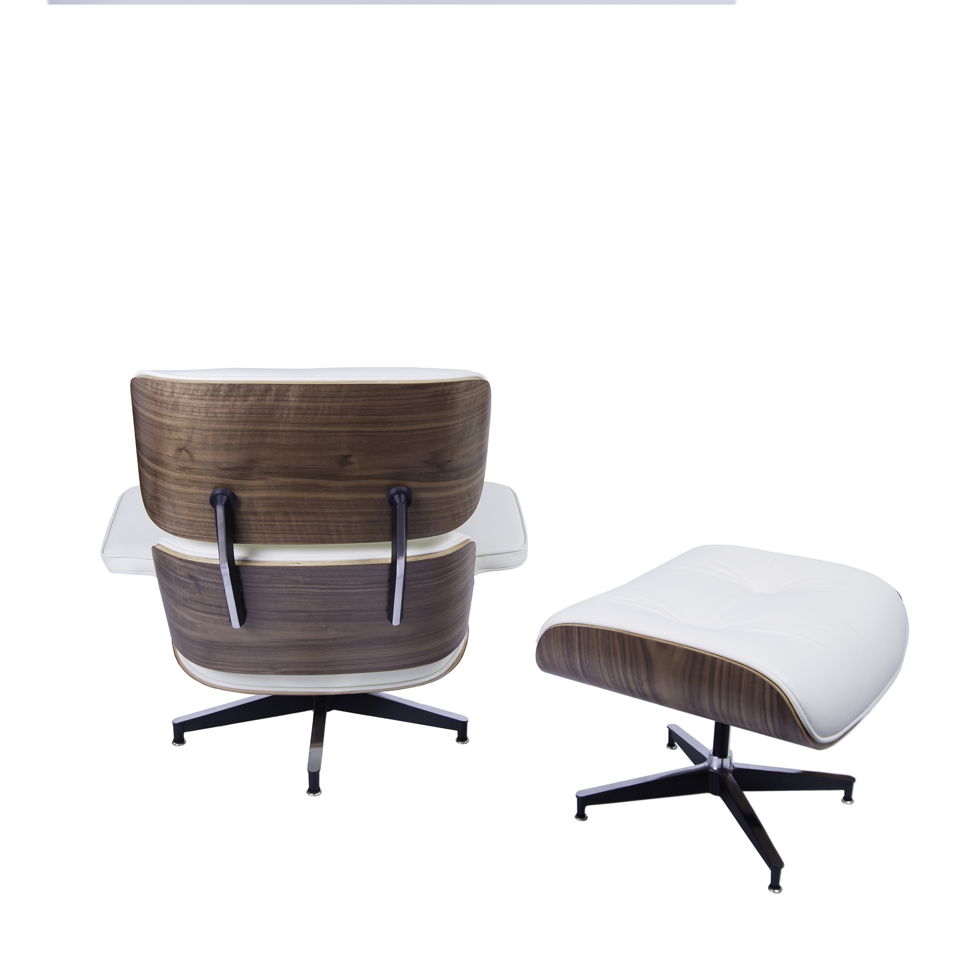 Charles Eames style, Chaise longue avec hocker EA670 XL blanc Noyer Base noire