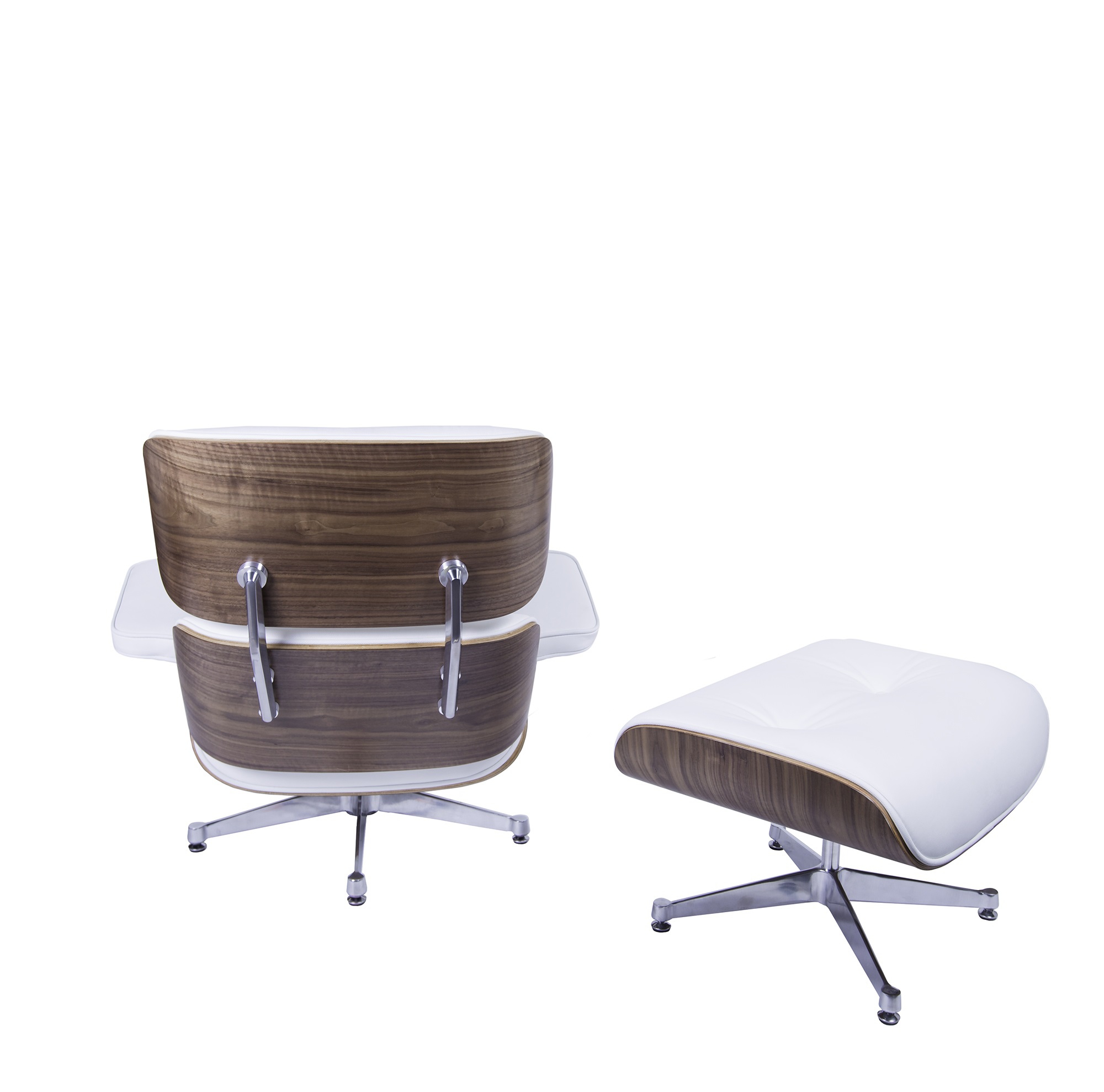 Charles Eames style, Chaise longue avec hocker EA670 XL blanc Noyer Base polie